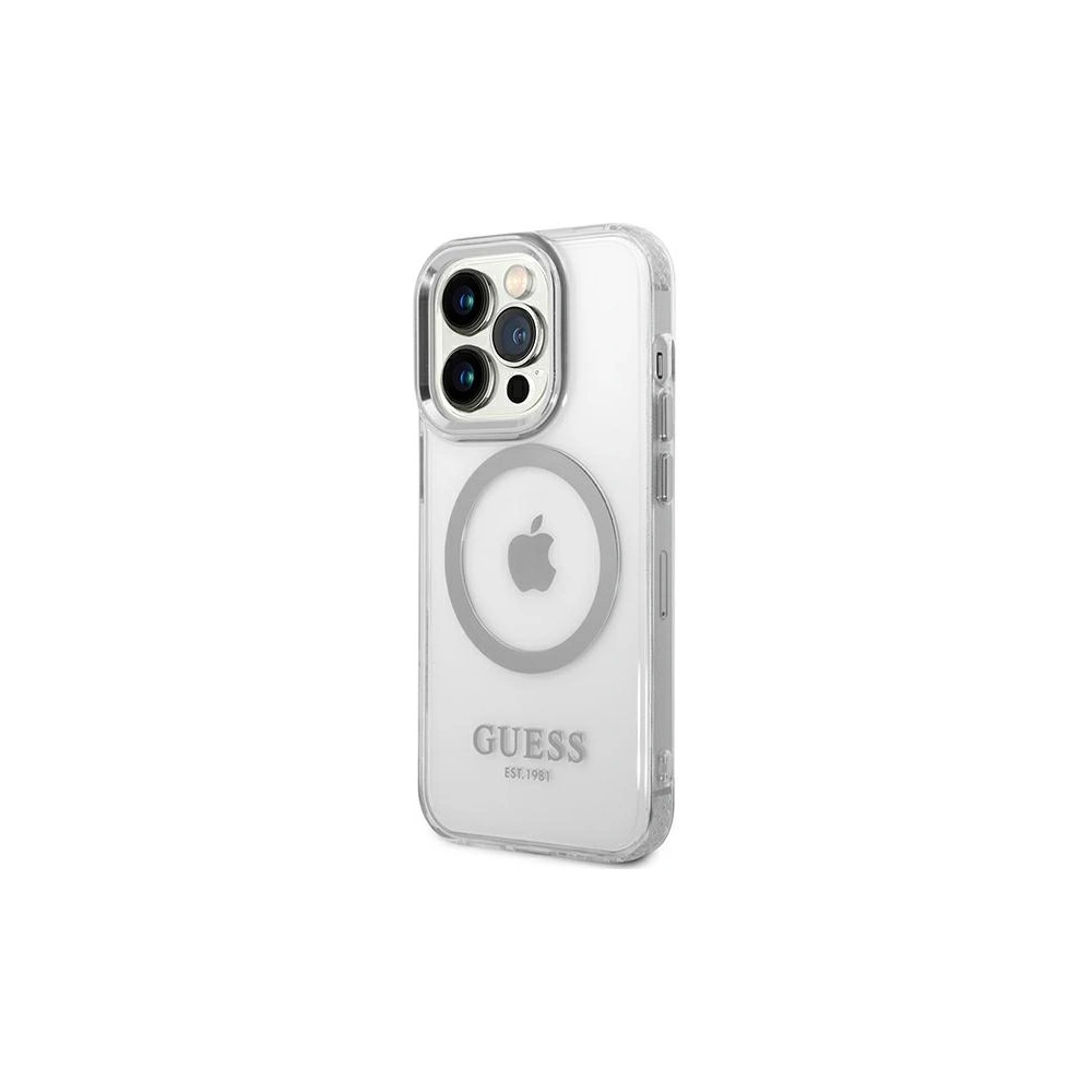 Wholesale Guess GUHMP14XHTRMS Apple iPhone 14 Pro Max silver hard case Metal Outline Magsafe - GUE2156 - {ean13} - Hurt
