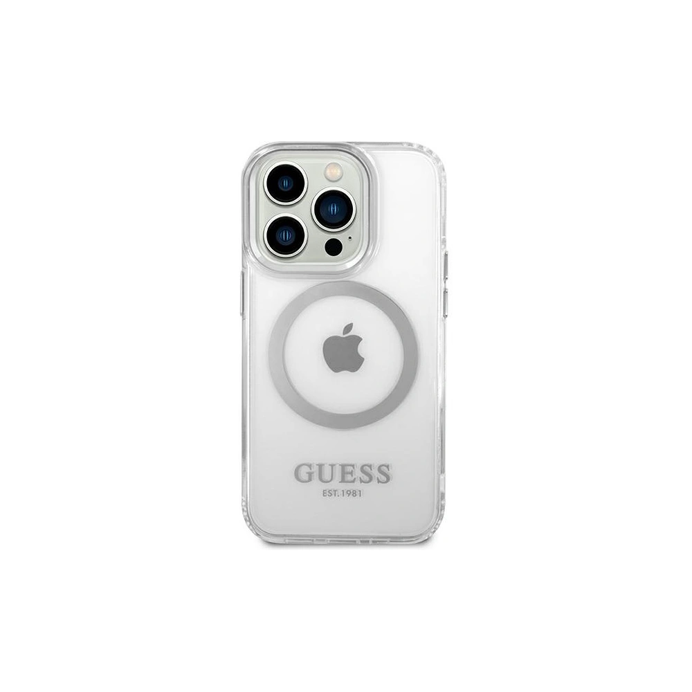 Wholesale Guess GUHMP14XHTRMS Apple iPhone 14 Pro Max silver hard case Metal Outline Magsafe - GUE2156 - {ean13} - Hurt