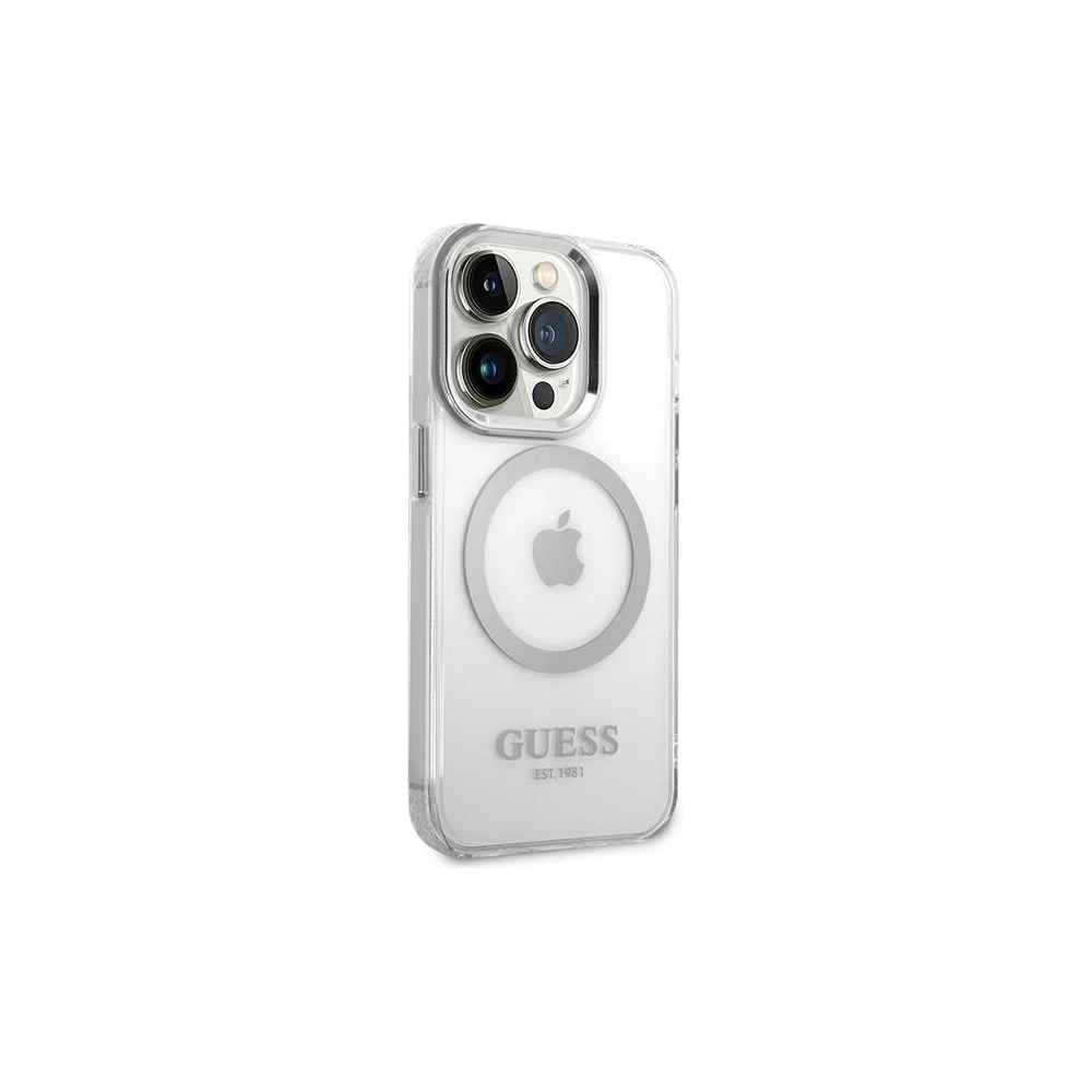 Wholesale Guess GUHMP14XHTRMS Apple iPhone 14 Pro Max silver hard case Metal Outline Magsafe - GUE2156 - {ean13} - Hurt