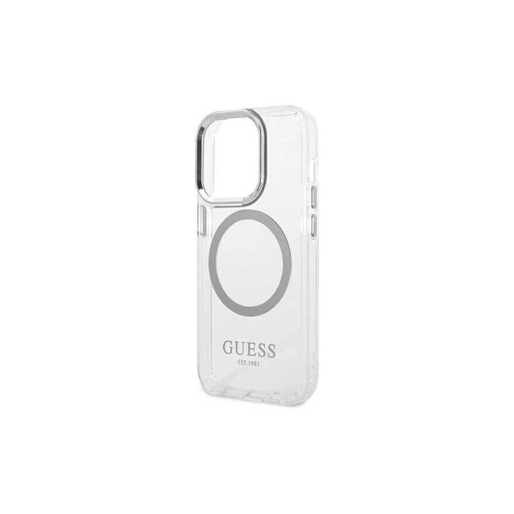 Wholesale Guess GUHMP14XHTRMS Apple iPhone 14 Pro Max silver hard case Metal Outline Magsafe - GUE2156 - {ean13} - Hurt