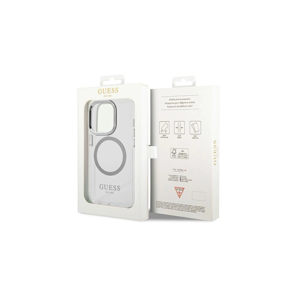 Wholesale Guess GUHMP14XHTRMS Apple iPhone 14 Pro Max silver hard case Metal Outline Magsafe - GUE2156 - {ean13} - Hurt