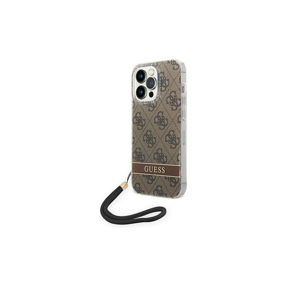 Guess GUOHCP14LH4STW Apple iPhone 14 Pro brown hardcase 4G Print Strap