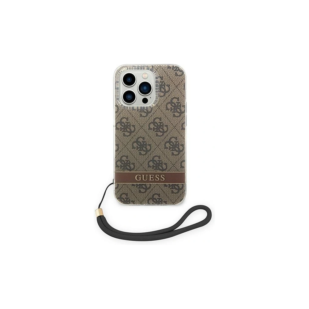 Guess GUOHCP14LH4STW Apple iPhone 14 Pro brown hardcase 4G Print Strap