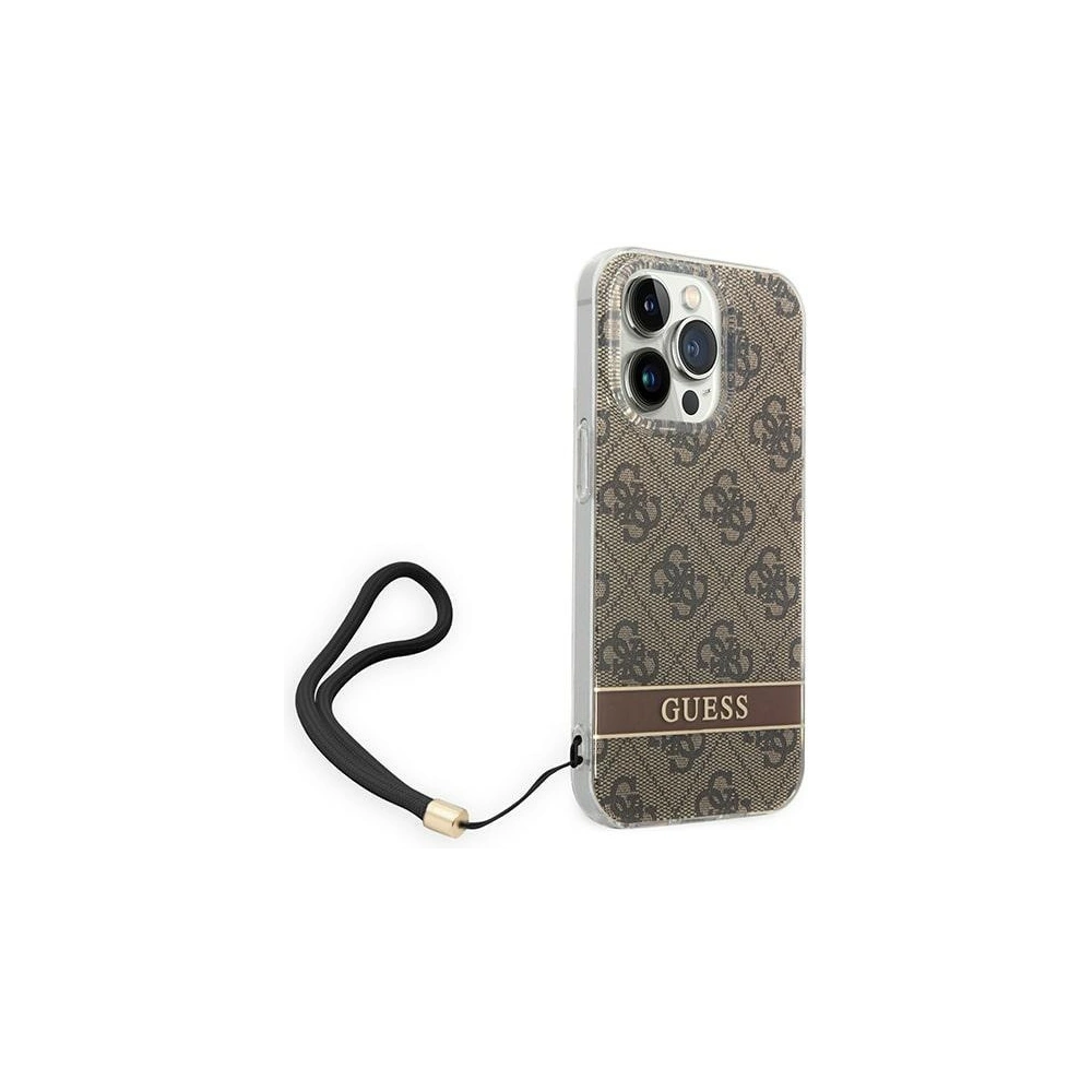 Guess GUOHCP14LH4STW Apple iPhone 14 Pro brown hardcase 4G Print Strap