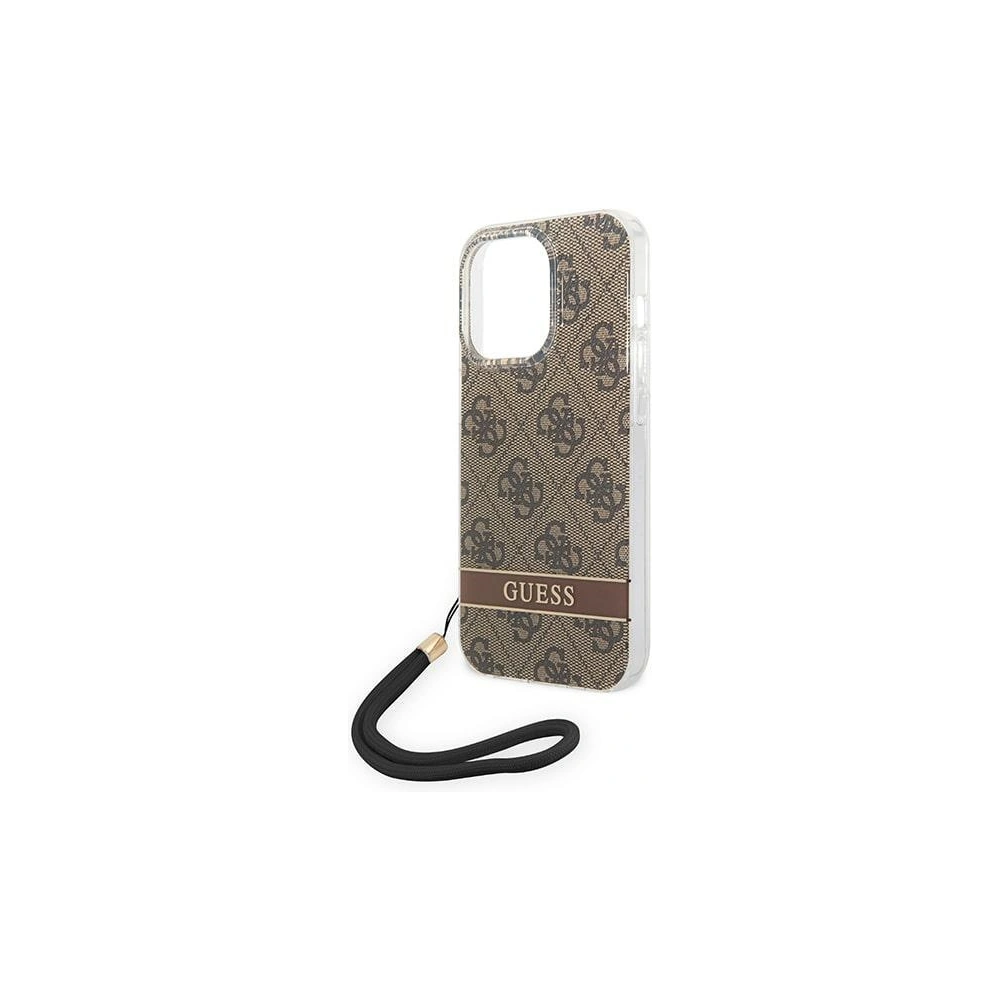 Guess GUOHCP14LH4STW Apple iPhone 14 Pro brown hardcase 4G Print Strap