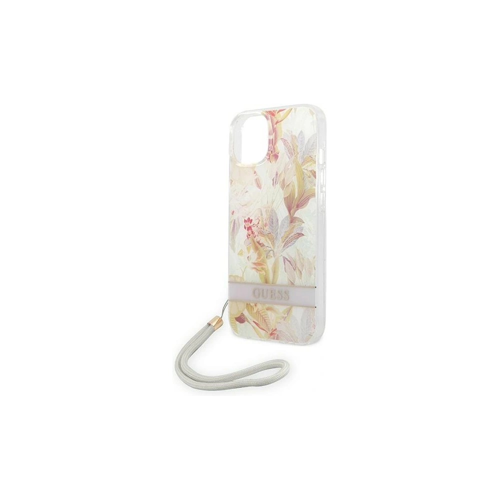Wholesale Guess GUOHCP14SHFLSU Apple iPhone 14 purple hardcase Flower Strap - GUE2176 - {ean13} - Hurt