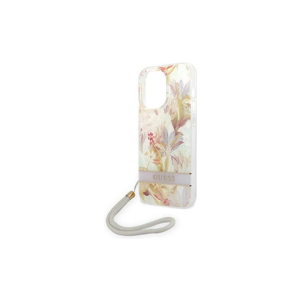 Wholesale Guess GUOHCP14XHFLSU Apple iPhone 14 Pro Max purple hardcase Flower Strap - GUE2182 - {ean13} - Hurt