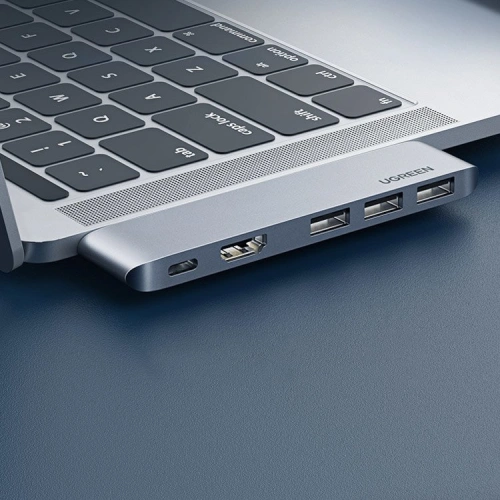 Hub UGREEN 2xUSB-C - USB-C PD (Thunderbolt 3, 100W, 4K@60 Hz, 10 Gbps)/HDMI 4K@30 Hz/3xUSB 3.0 do Apple MacBook Pro/Air szary