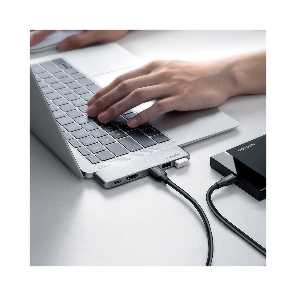 Wholesale Ugreen HUB 2x USB Type C to USB-C PD (Thunderbolt 3, 100W, 4K @ 60 Hz, 10 Gbps) / HDMI 4K @ 30 Hz / 3x USB 3.0 for MacBook gray - UGR1406 - {ean13} - Hurt