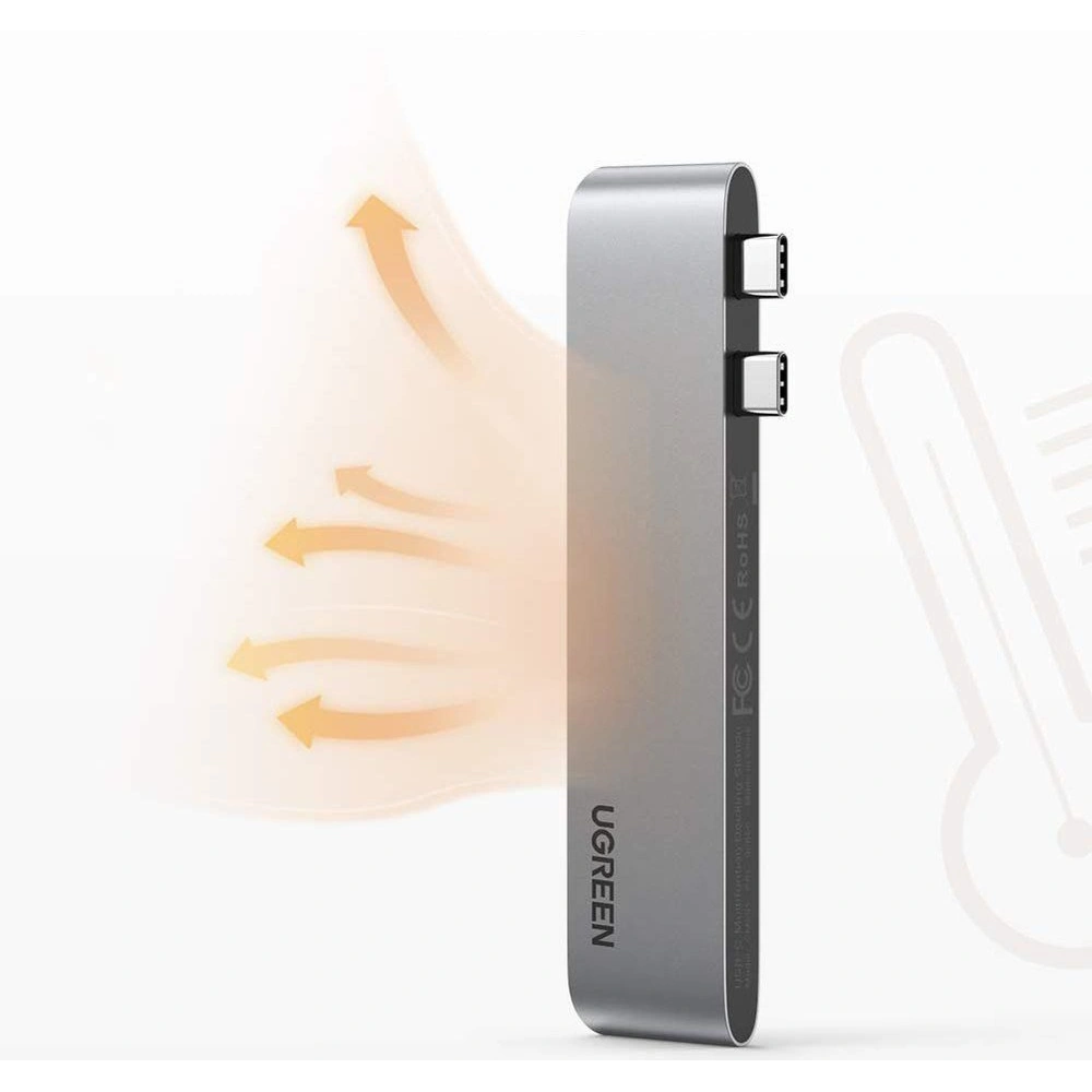 Wholesale Ugreen HUB 2x USB Type C to USB-C PD (Thunderbolt 3, 100W, 4K @ 60 Hz, 10 Gbps) / HDMI 4K @ 30 Hz / 3x USB 3.0 for MacBook gray - UGR1406 - {ean13} - Hurt