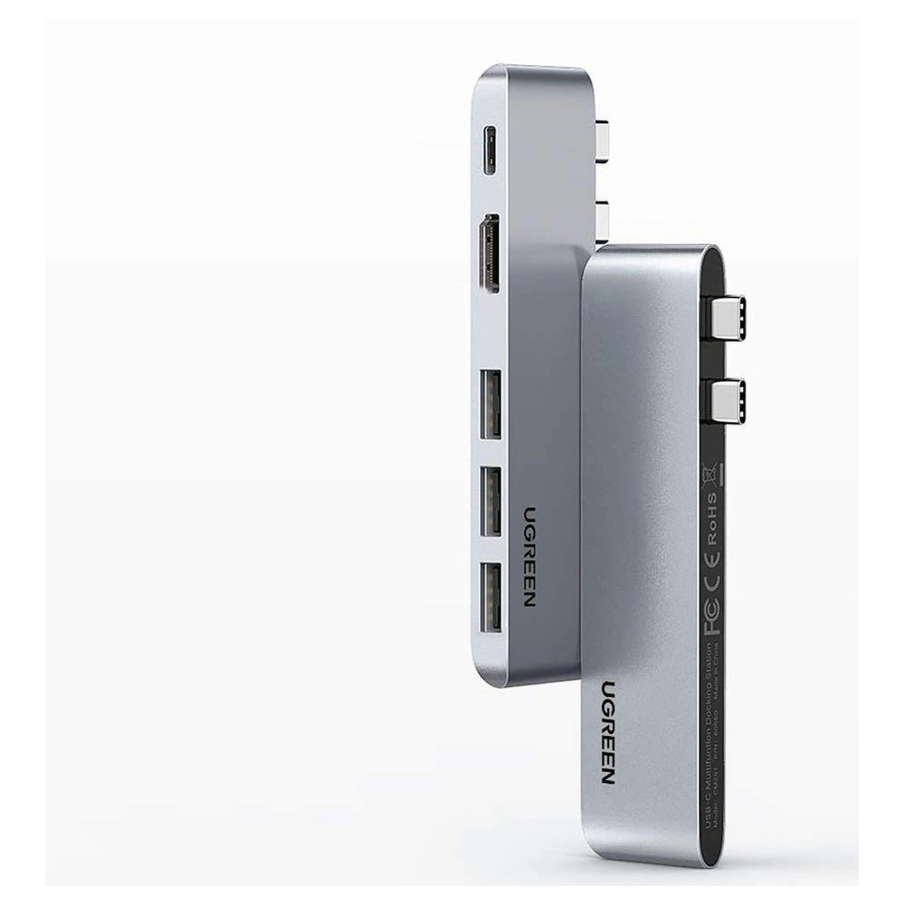 Hurtownia GSM - Hub UGREEN 2xUSB-C - USB-C PD (Thunderbolt 3, 100W, 4K@60 Hz, 10 Gbps)/HDMI 4K@30 Hz/3xUSB 3.0 für Apple MacBook Pro/Air grau - UGR1406 - {ean13} - Hurt