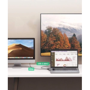 Hurtownia GSM - UGREEN 2xUSB-C - USB-C PD (Thunderbolt 3, 100W, 4K@60 Hz, 10 Gbps)/HDMI 4K@30 Hz/3xUSB 3.0 Apple MacBook Pro/Air szürke - UGR1406 - {ean13} - Hurt