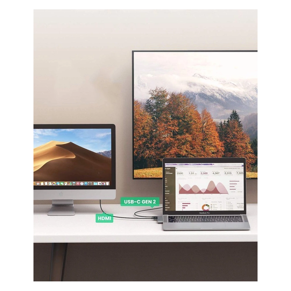 Hurtownia GSM - Hub UGREEN 2xUSB-C - USB-C PD (Thunderbolt 3, 100W, 4K@60 Hz, 10 Gbps)/HDMI 4K@30 Hz/3xUSB 3.0 für Apple MacBook Pro/Air grau - UGR1406 - {ean13} - Hurt