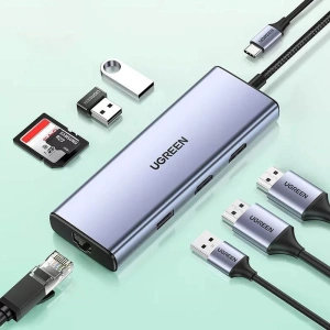 Hurtownia GSM - UGREEN CM490 9w1 USB-C hub - 2xUSB 3.2 Gen 1/USB 2.0/2xHDMI 4K 60Hz/SD, TF kártyaolvasó/USB-C PD 100W/Ethernet RJ45 szürke - UGR1409 - {ean13} - Hurt