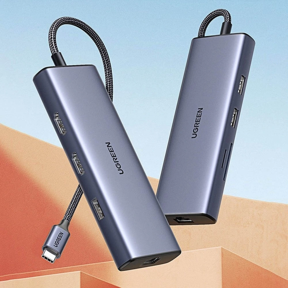 Wholesale UGREEN CM490 Hub 9in1 USB-C - 2xUSB 3.2 Gen 1/USB 2.0/2xHDMI 4K 60Hz/card reader SD, TF/USB-C PD 100W/Ethernet RJ45 gray - UGR1409 - {ean13} - Hurt