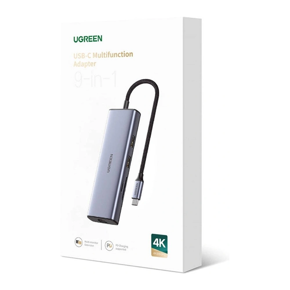 Hurtownia GSM - Hub UGREEN CM490 9w1 USB-C - 2xUSB 3.2 Gen 1/USB 2.0/2xHDMI 4K 60Hz/SD-, TF-Kartenleser/USB-C PD 100W/Ethernet RJ45 grau - UGR1409 - {ean13} - Hurt