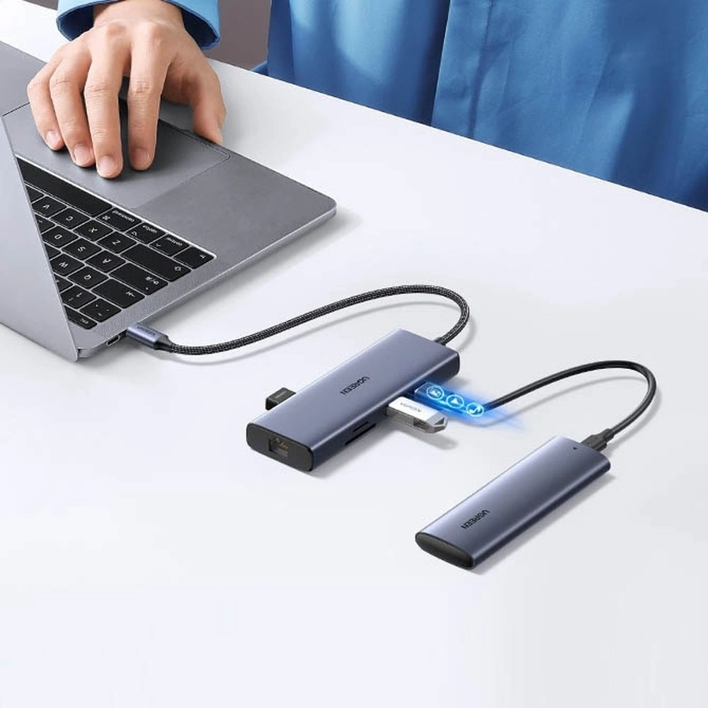 Hurtownia GSM - Hub UGREEN CM490 9w1 USB-C - 2xUSB 3.2 Gen 1/USB 2.0/2xHDMI 4K 60Hz/SD-, TF-Kartenleser/USB-C PD 100W/Ethernet RJ45 grau - UGR1409 - {ean13} - Hurt