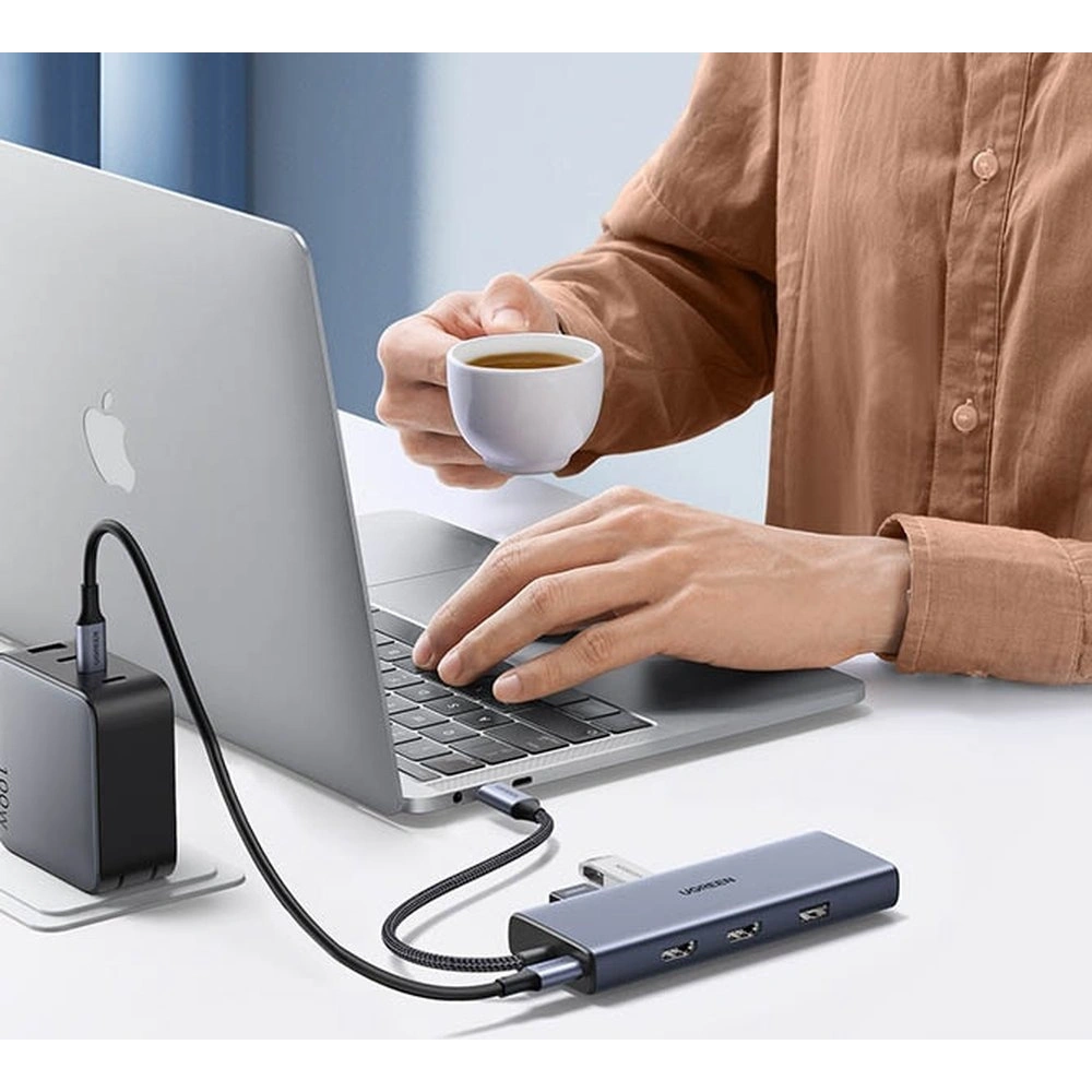Hurtownia GSM - Hub UGREEN CM490 9w1 USB-C - 2xUSB 3.2 Gen 1/USB 2.0/2xHDMI 4K 60Hz/SD-, TF-Kartenleser/USB-C PD 100W/Ethernet RJ45 grau - UGR1409 - {ean13} - Hurt