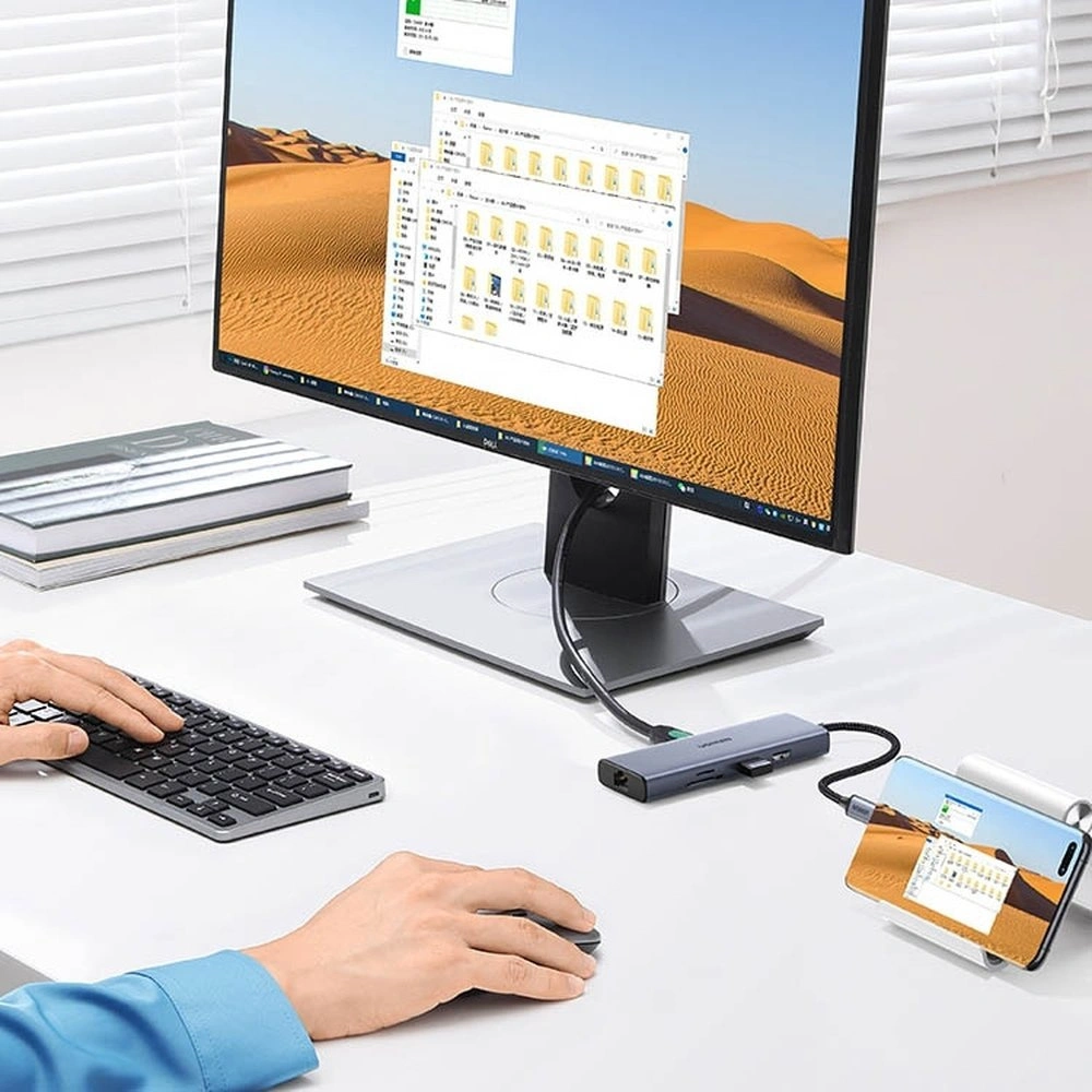 Hurtownia GSM - Hub UGREEN CM490 9w1 USB-C - 2xUSB 3.2 Gen 1/USB 2.0/2xHDMI 4K 60Hz/SD-, TF-Kartenleser/USB-C PD 100W/Ethernet RJ45 grau - UGR1409 - {ean13} - Hurt