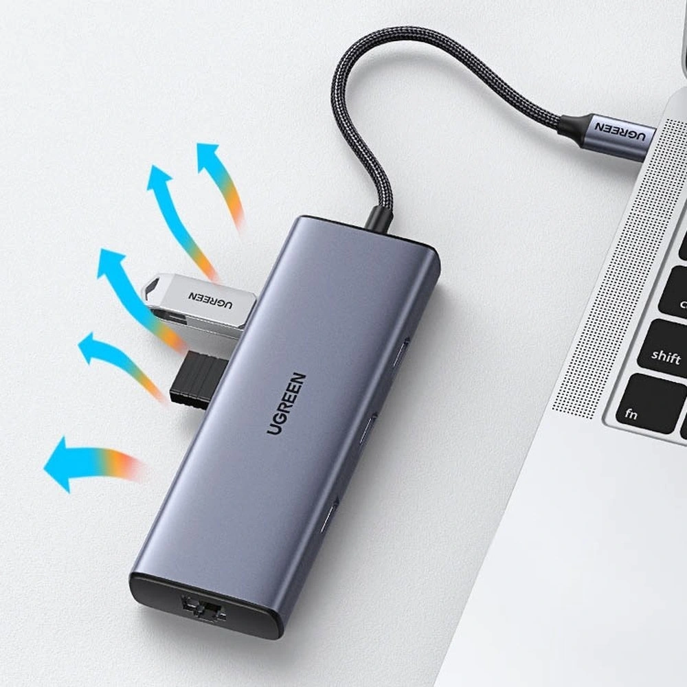 Hurtownia GSM - Hub UGREEN CM490 9w1 USB-C - 2xUSB 3.2 Gen 1/USB 2.0/2xHDMI 4K 60Hz/SD-, TF-Kartenleser/USB-C PD 100W/Ethernet RJ45 grau - UGR1409 - {ean13} - Hurt