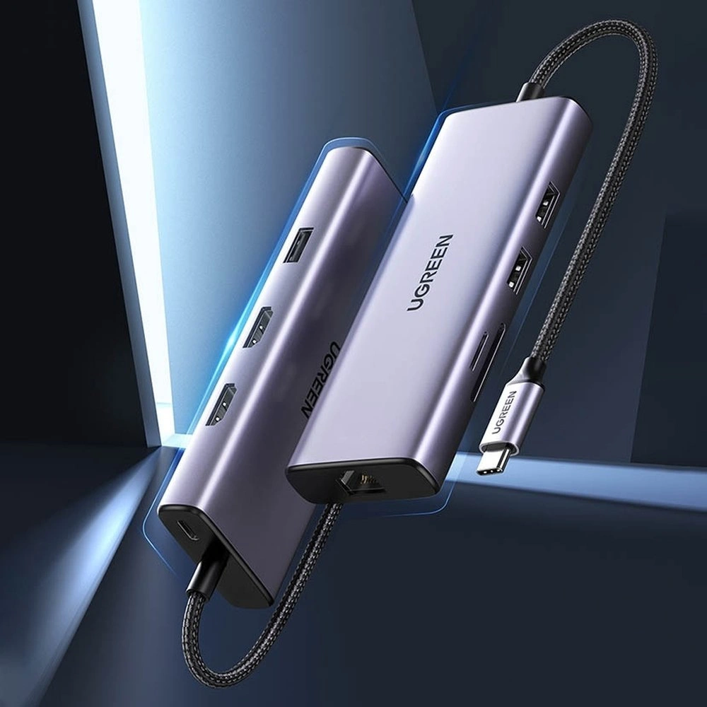 Hurtownia GSM - Hub UGREEN CM490 9w1 USB-C - 2xUSB 3.2 Gen 1/USB 2.0/2xHDMI 4K 60Hz/SD-, TF-Kartenleser/USB-C PD 100W/Ethernet RJ45 grau - UGR1409 - {ean13} - Hurt