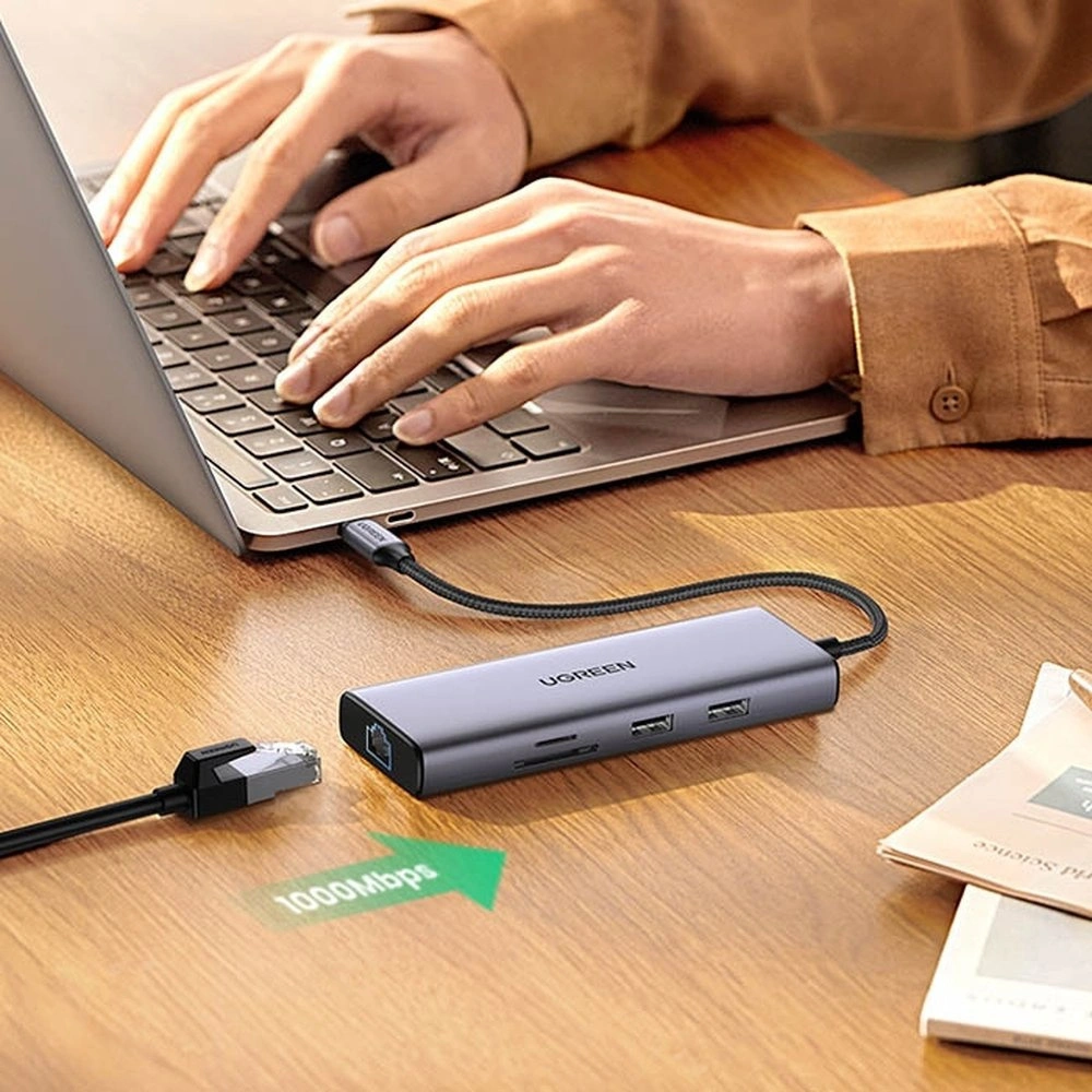 Hurtownia GSM - Hub UGREEN CM490 9w1 USB-C - 2xUSB 3.2 Gen 1/USB 2.0/2xHDMI 4K 60Hz/SD-, TF-Kartenleser/USB-C PD 100W/Ethernet RJ45 grau - UGR1409 - {ean13} - Hurt