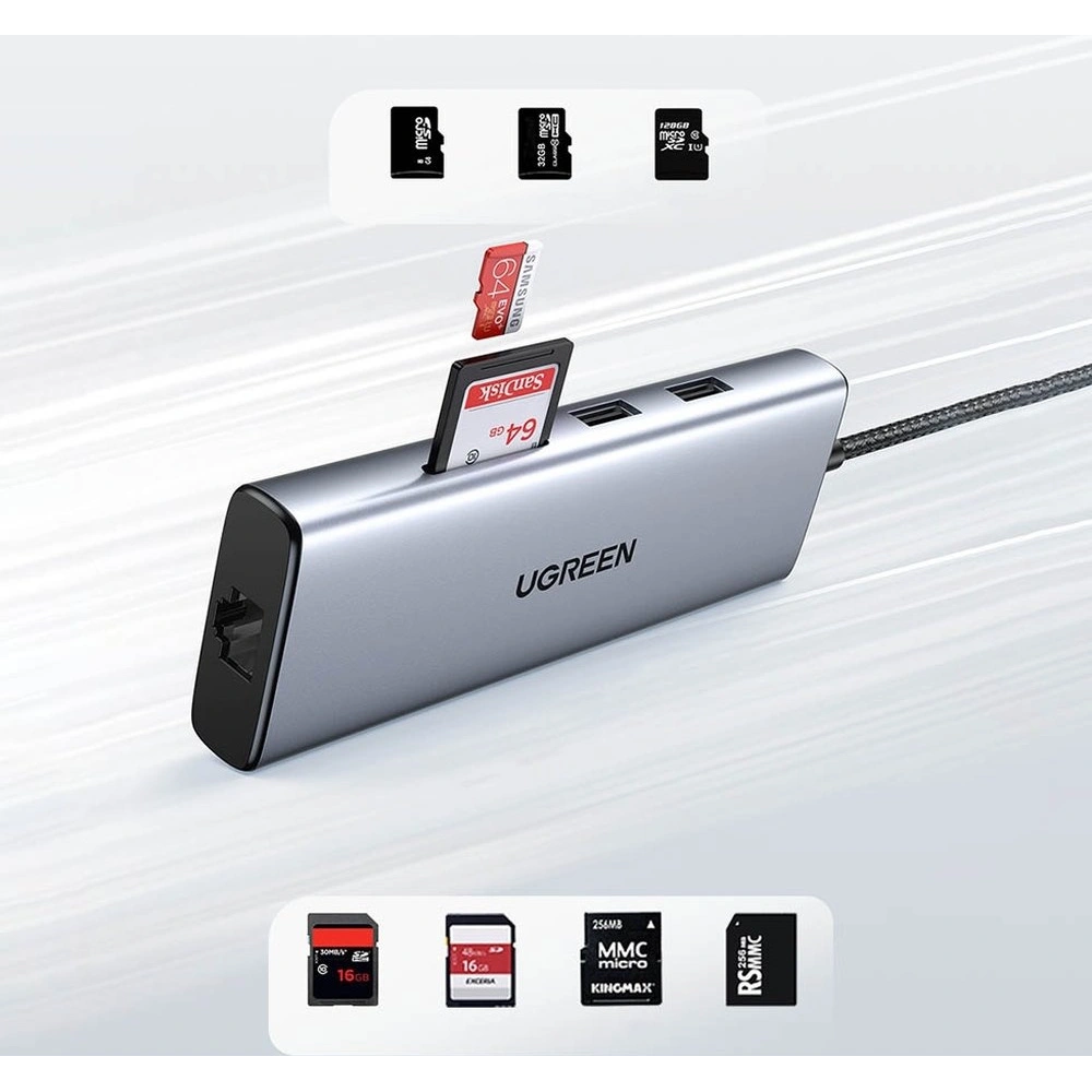 Hurtownia GSM - Hub UGREEN CM490 9w1 USB-C - 2xUSB 3.2 Gen 1/USB 2.0/2xHDMI 4K 60Hz/SD-, TF-Kartenleser/USB-C PD 100W/Ethernet RJ45 grau - UGR1409 - {ean13} - Hurt