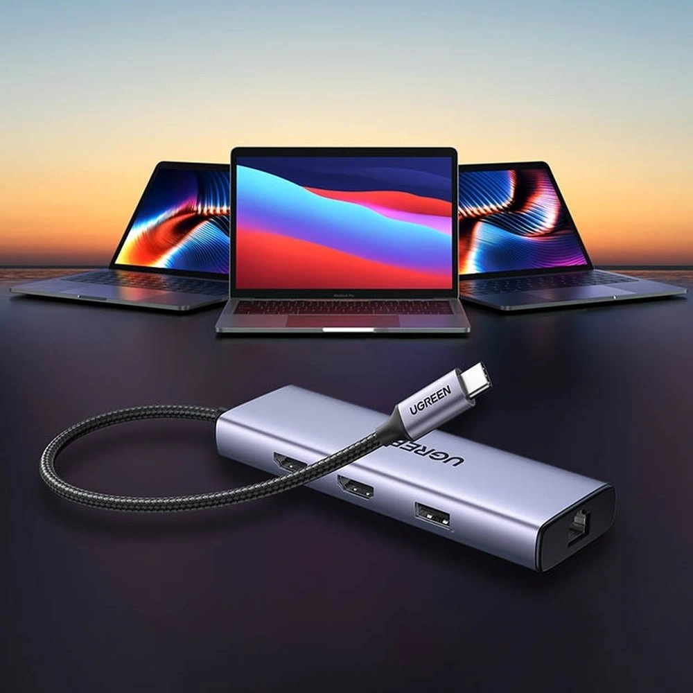 Hurtownia GSM - Hub UGREEN CM490 9w1 USB-C - 2xUSB 3.2 Gen 1/USB 2.0/2xHDMI 4K 60Hz/SD-, TF-Kartenleser/USB-C PD 100W/Ethernet RJ45 grau - UGR1409 - {ean13} - Hurt