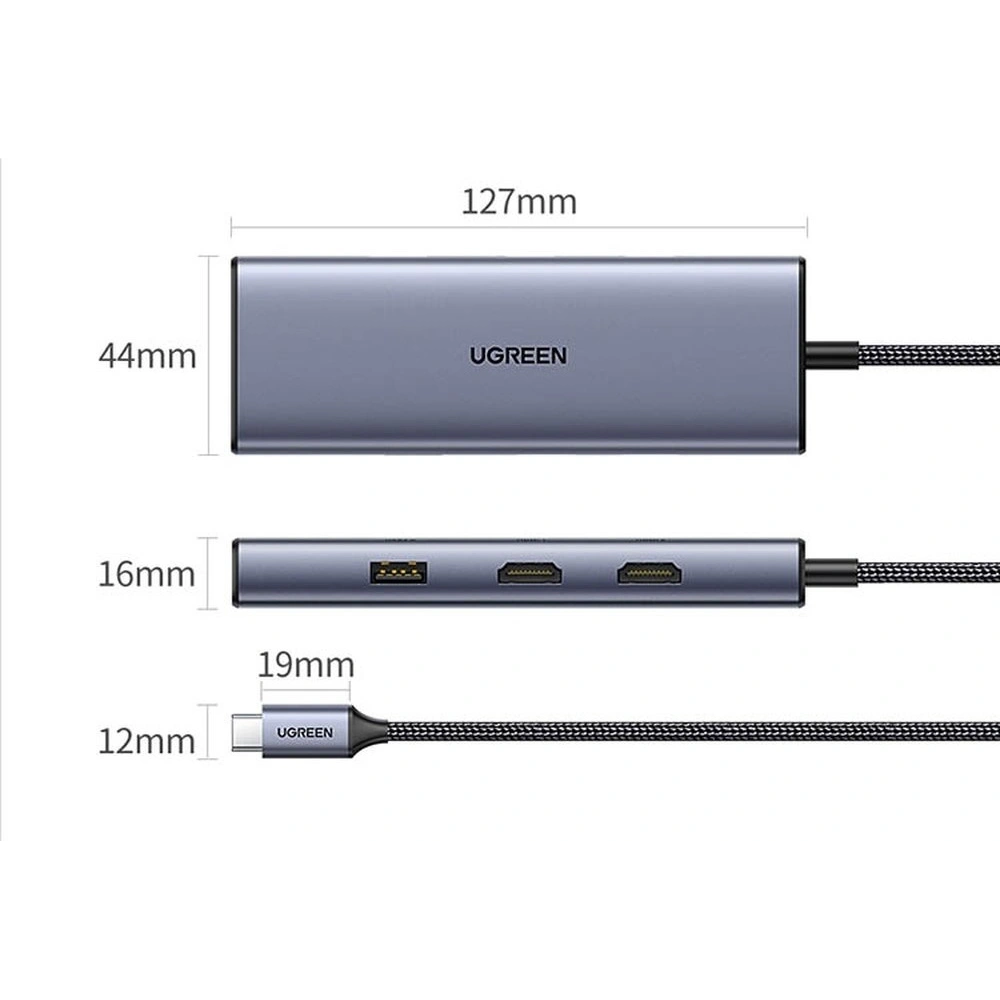 Wholesale UGREEN CM490 Hub 9in1 USB-C - 2xUSB 3.2 Gen 1/USB 2.0/2xHDMI 4K 60Hz/card reader SD, TF/USB-C PD 100W/Ethernet RJ45 gray - UGR1409 - {ean13} - Hurt