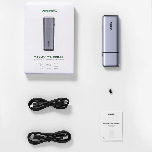 Obudowa SSD M.2 UGREEN CM389 NVMe/SATA USB 3.2 Gen 2 (10Gbps) szary + kabel USB/USB-C 0,5m + kabel USB-C - USB- C 0,5m