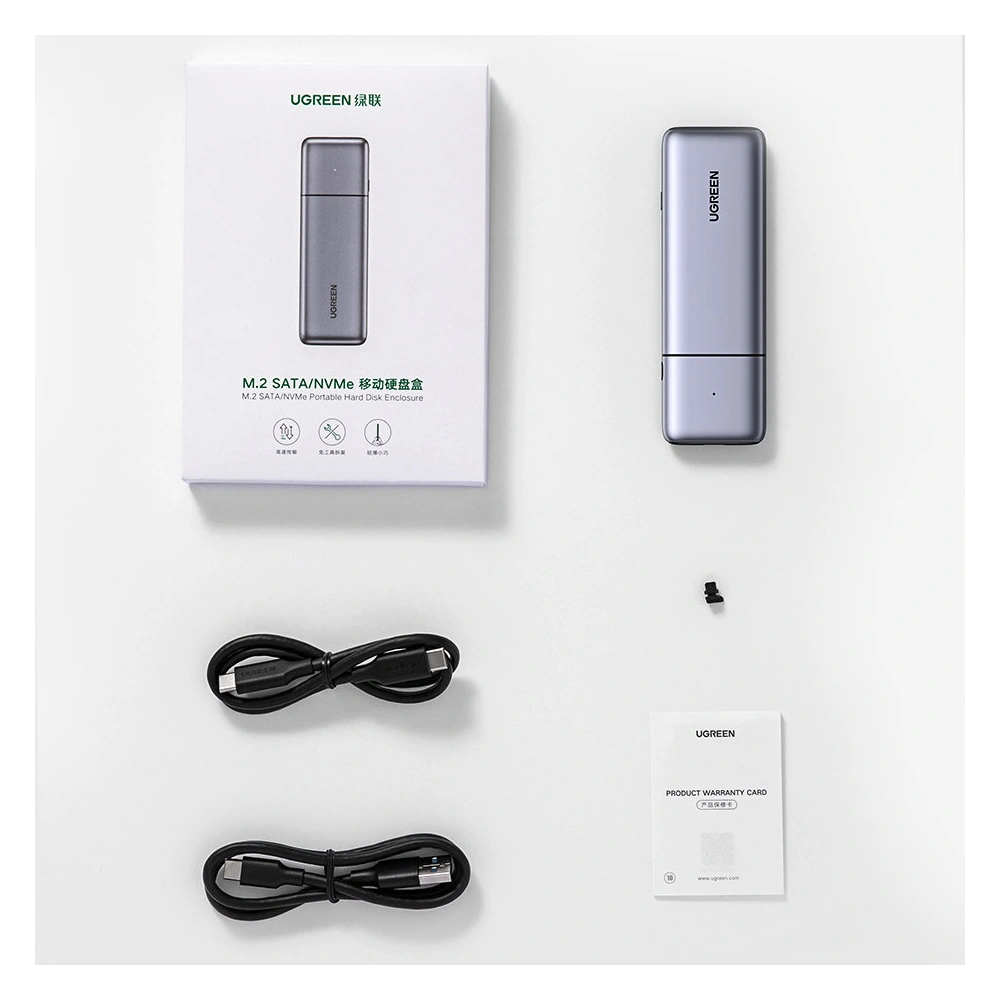 Hurtownia GSM - Obudowa SSD M.2 UGREEN CM389 NVMe/SATA USB 3.2 Gen 2 (10Gbps) szary + kabel USB/USB-C 0,5m + kabel USB-C - USB- C 0,5m - UGR1410 - {ean13} - Hurt