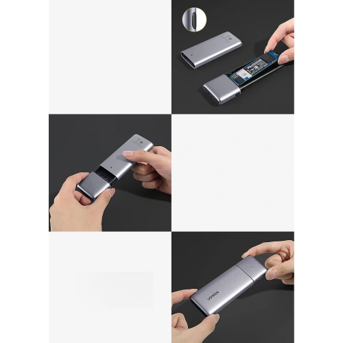 Obudowa SSD M.2 UGREEN CM389 NVMe/SATA USB 3.2 Gen 2 (10Gbps) szary + kabel USB/USB-C 0,5m + kabel USB-C - USB- C 0,5m