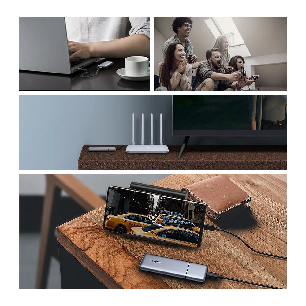 Hurtownia GSM - UGREEN CM389 NVMe/SATA USB 3.2 Gen 2 (10Gbps) M.2 SSD ház szürke + USB/USB-C 0,5m kábel + USB-C - USB-C 0,5m kábel - UGR1410 - {ean13} - Hurt
