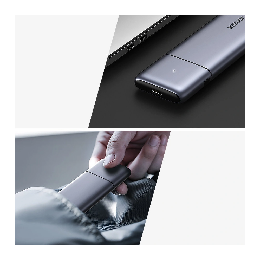Hurtownia GSM - Obudowa SSD M.2 UGREEN CM389 NVMe/SATA USB 3.2 Gen 2 (10Gbps) szary + kabel USB/USB-C 0,5m + kabel USB-C - USB- C 0,5m - UGR1410 - {ean13} - Hurt