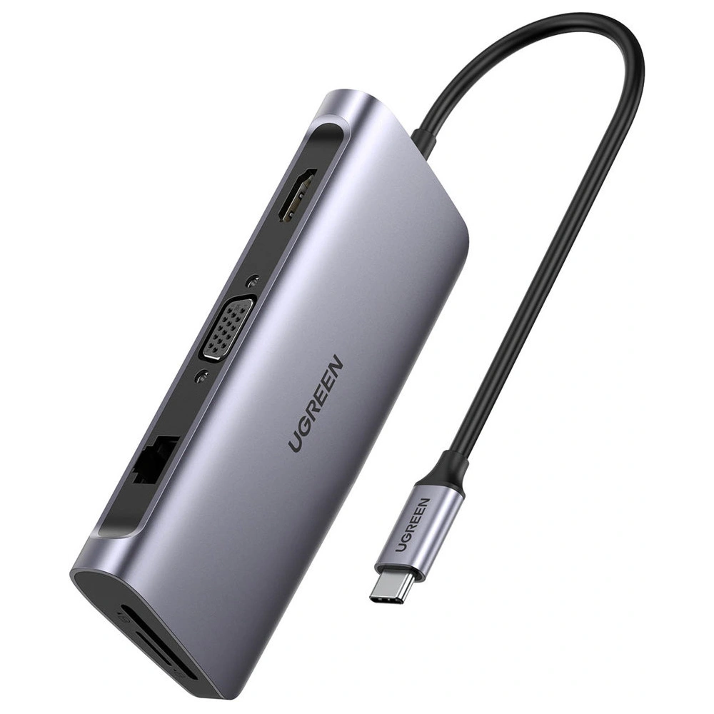 Hurtownia GSM - Hub UGREEN CM179 9w1 USB-C - 3x USB 3.2 Gen/HDMI (4K@60Hz)/VGA (Full HD@60Hz)/Ethernet/czytnik kart TF, SD/USB-C PD 100W szary - UGR1411 - {ean13} - Hurt