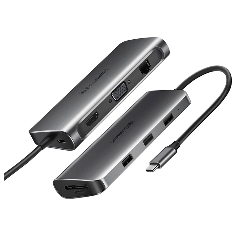 Hurtownia GSM - Hub UGREEN CM179 9w1 USB-C - 3x USB 3.2 Gen/HDMI (4K@60Hz)/VGA (Full HD@60Hz)/Ethernet/TF-, SD-Kartenleser/USB-C PD 100W grau - UGR1411 - {ean13} - Hurt