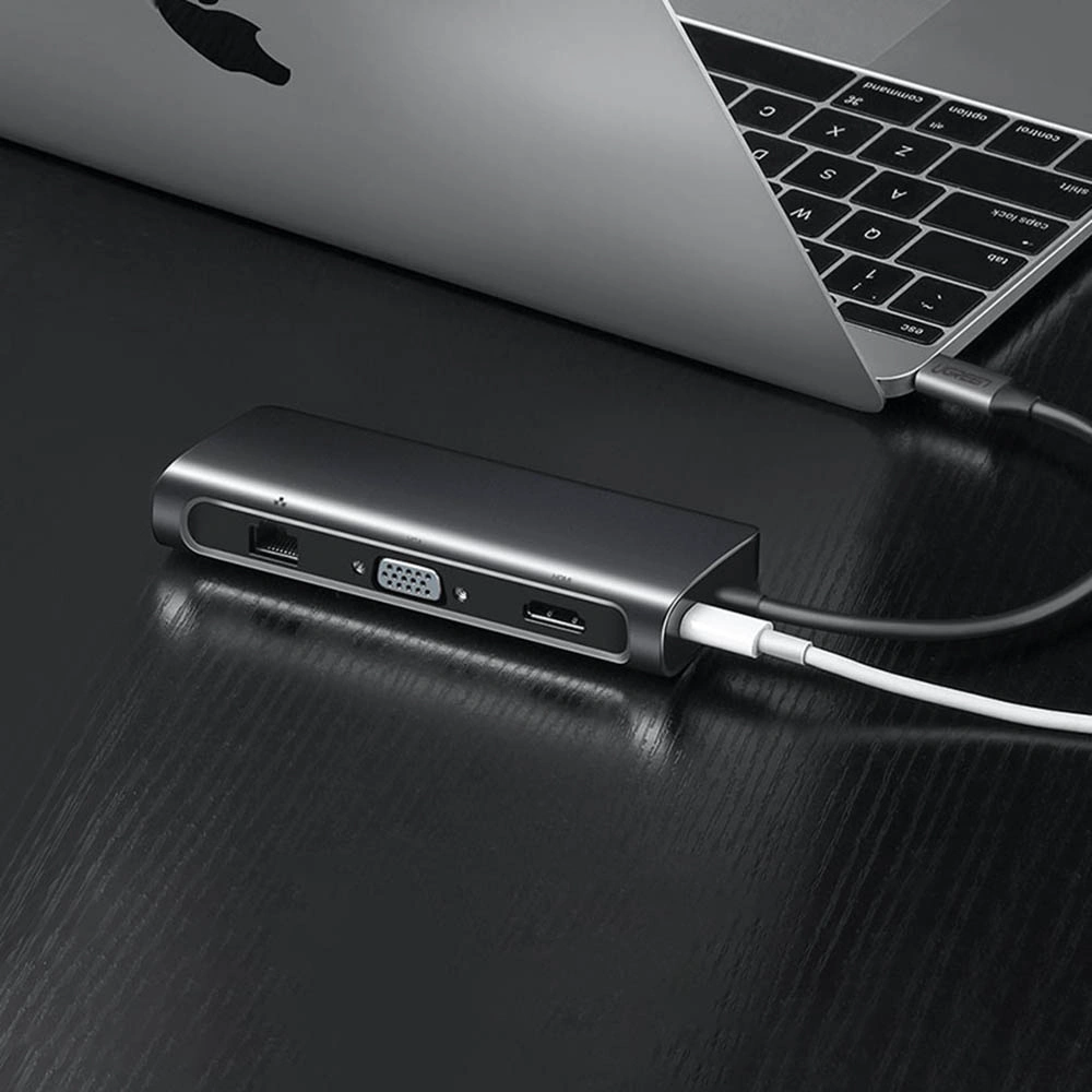 Hurtownia GSM - Hub UGREEN CM179 9w1 USB-C - 3x USB 3.2 Gen/HDMI (4K@60Hz)/VGA (Full HD@60Hz)/Ethernet/TF-, SD-Kartenleser/USB-C PD 100W grau - UGR1411 - {ean13} - Hurt