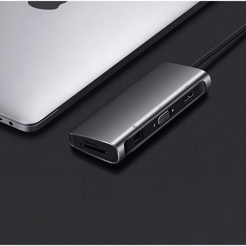 Hurtownia GSM - Hub UGREEN CM179 9w1 USB-C - 3x USB 3.2 Gen/HDMI (4K@60Hz)/VGA (Full HD@60Hz)/Ethernet/čtečka karet TF, SD/USB-C PD 100W šedý - UGR1411 - {ean13} - Hurt