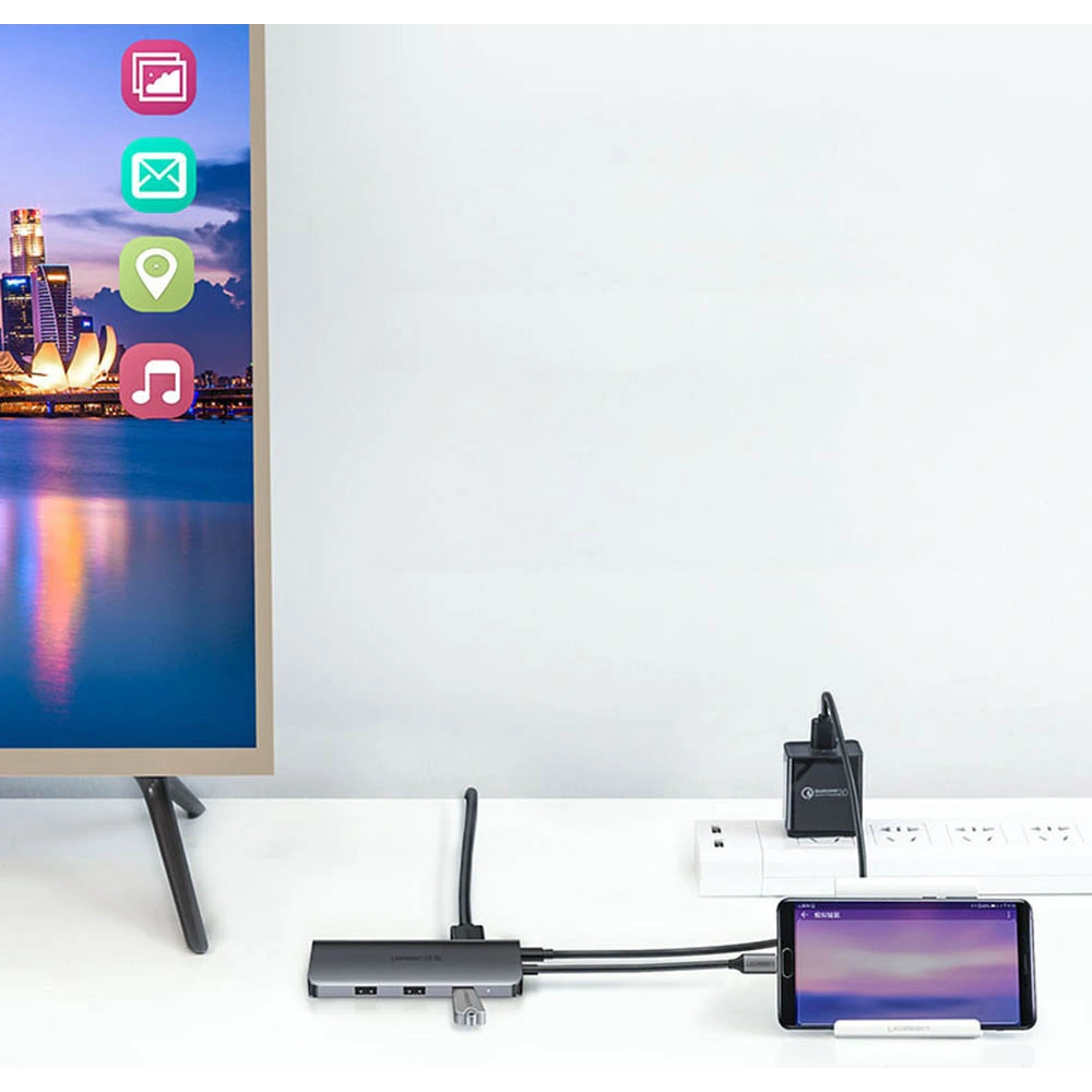 Hurtownia GSM - Hub UGREEN CM179 9w1 USB-C - 3x USB 3.2 Gen/HDMI (4K@60Hz)/VGA (Full HD@60Hz)/Ethernet/TF-, SD-Kartenleser/USB-C PD 100W grau - UGR1411 - {ean13} - Hurt