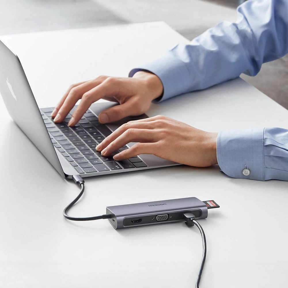 Hurtownia GSM - Hub UGREEN CM179 9w1 USB-C - 3x USB 3.2 Gen/HDMI (4K@60Hz)/VGA (Full HD@60Hz)/Ethernet/TF-, SD-Kartenleser/USB-C PD 100W grau - UGR1411 - {ean13} - Hurt