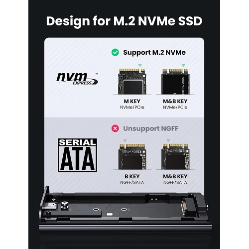 Obudowa SSD UGREEN CM374 NVMe/PCIe USB 3.2 Gen 2x2 (SuperSpeed USB 20 Gbps) M.2 (M, M&B key) + kabel USB-C czarny 