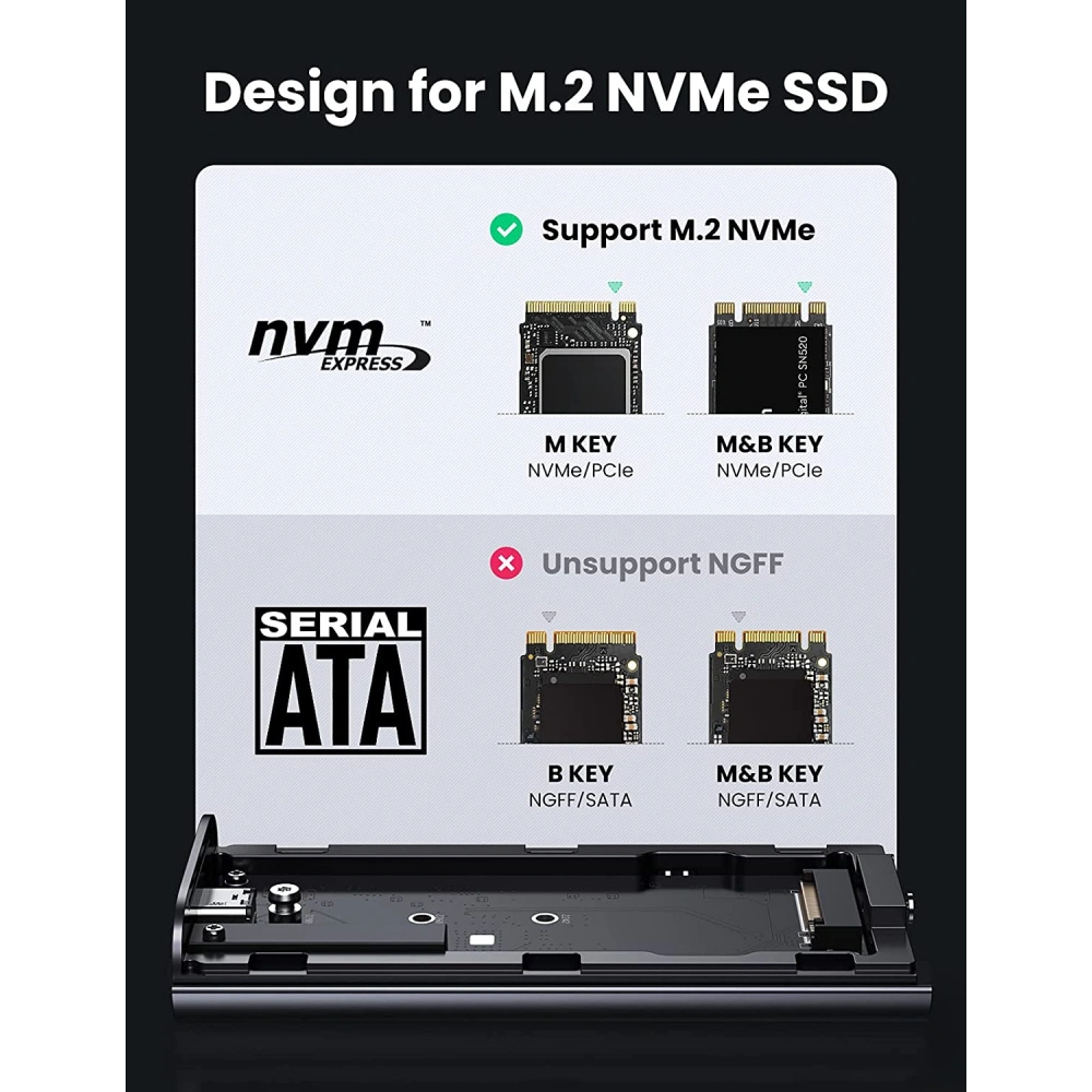 Hurtownia GSM - Obal SSD UGREEN CM374 NVMe/PCIe USB 3.2 Gen 2x2 (SuperSpeed USB 20 Gbps) M.2 (M, M&B klíč) + černý USB-C kabel - UGR1412 - {ean13} - Hurt