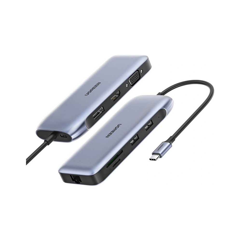 Hurtownia GSM - UGREEN CM274 9w1 USB-C Hub - HDMI/DP/VGA/2xUSB/RJ45/Ethernet/SD, TF kártyaolvasó/USB-C PD 100W szürke - UGR1413 - {ean13} - Hurt