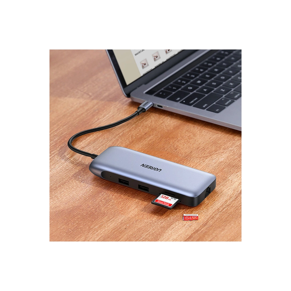 Hurtownia GSM - Hub UGREEN CM274 9v1 USB-C - HDMI/DP/VGA/2xUSB/RJ45/Ethernet/čtečka karet SD, TF/USB-C PD 100W šedý - UGR1413 - {ean13} - Hurt