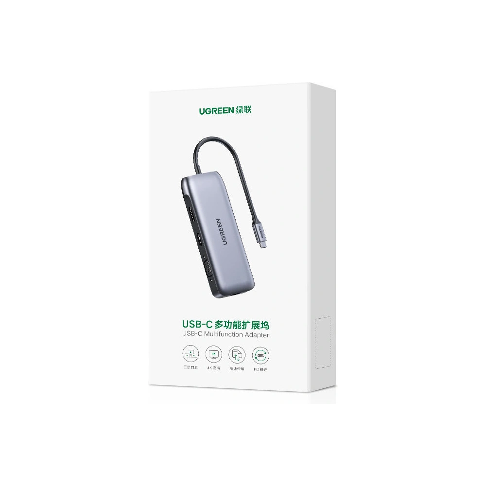 Hurtownia GSM - Hub UGREEN CM274 9v1 USB-C - HDMI/DP/VGA/2xUSB/RJ45/Ethernet/čtečka karet SD, TF/USB-C PD 100W šedý - UGR1413 - {ean13} - Hurt