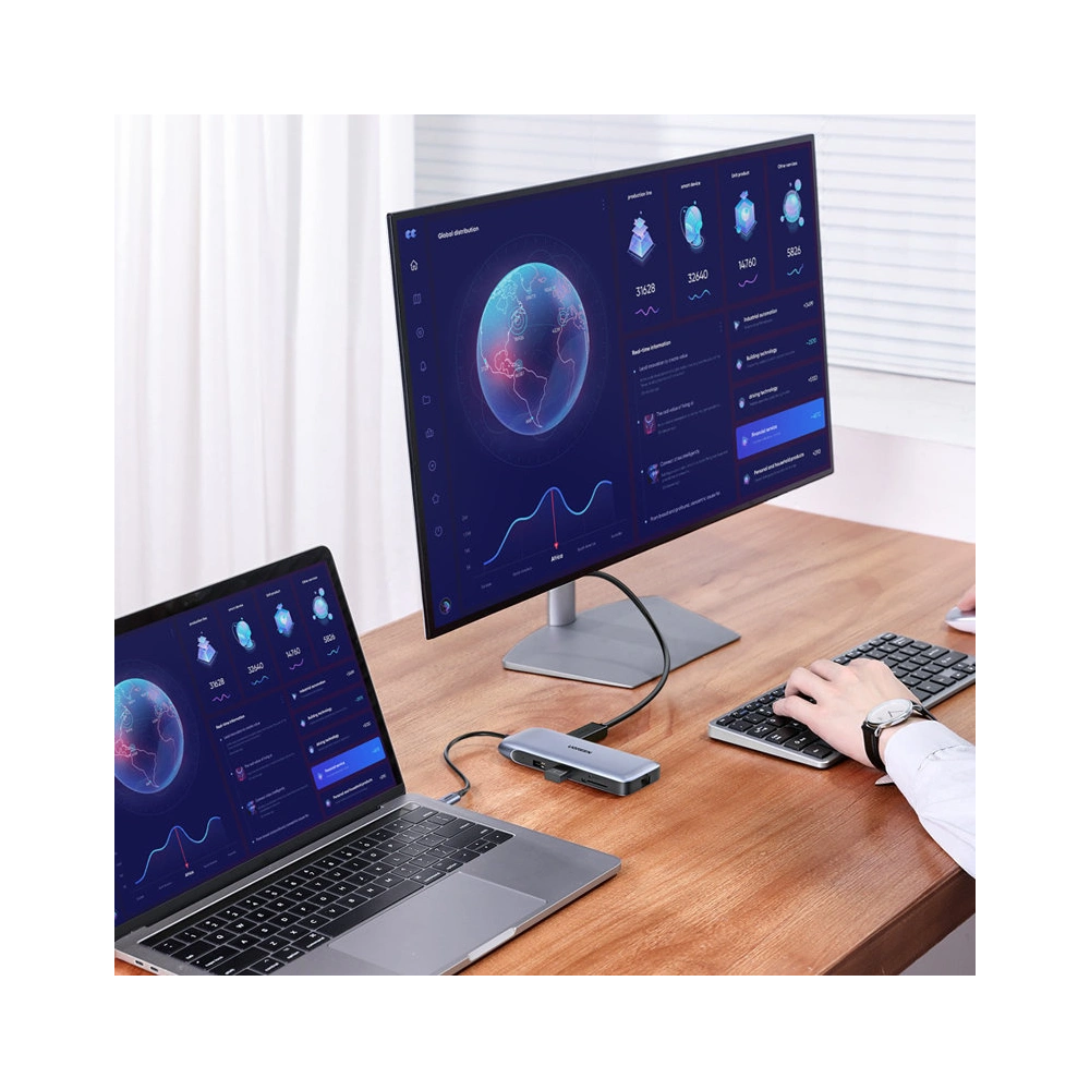 Hurtownia GSM - UGREEN CM274 9w1 USB-C Hub - HDMI/DP/VGA/2xUSB/RJ45/Ethernet/SD, TF kártyaolvasó/USB-C PD 100W szürke - UGR1413 - {ean13} - Hurt