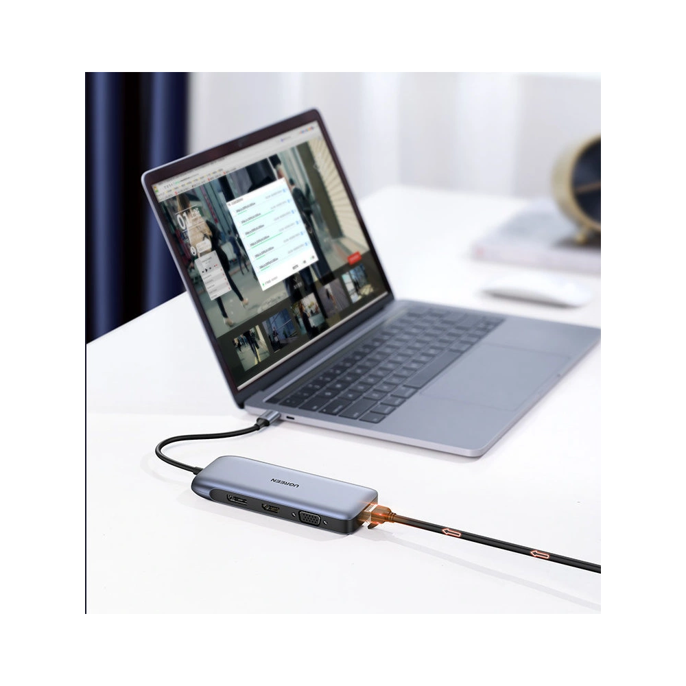 Hurtownia GSM - Hub UGREEN CM274 9v1 USB-C - HDMI/DP/VGA/2xUSB/RJ45/Ethernet/čtečka karet SD, TF/USB-C PD 100W šedý - UGR1413 - {ean13} - Hurt
