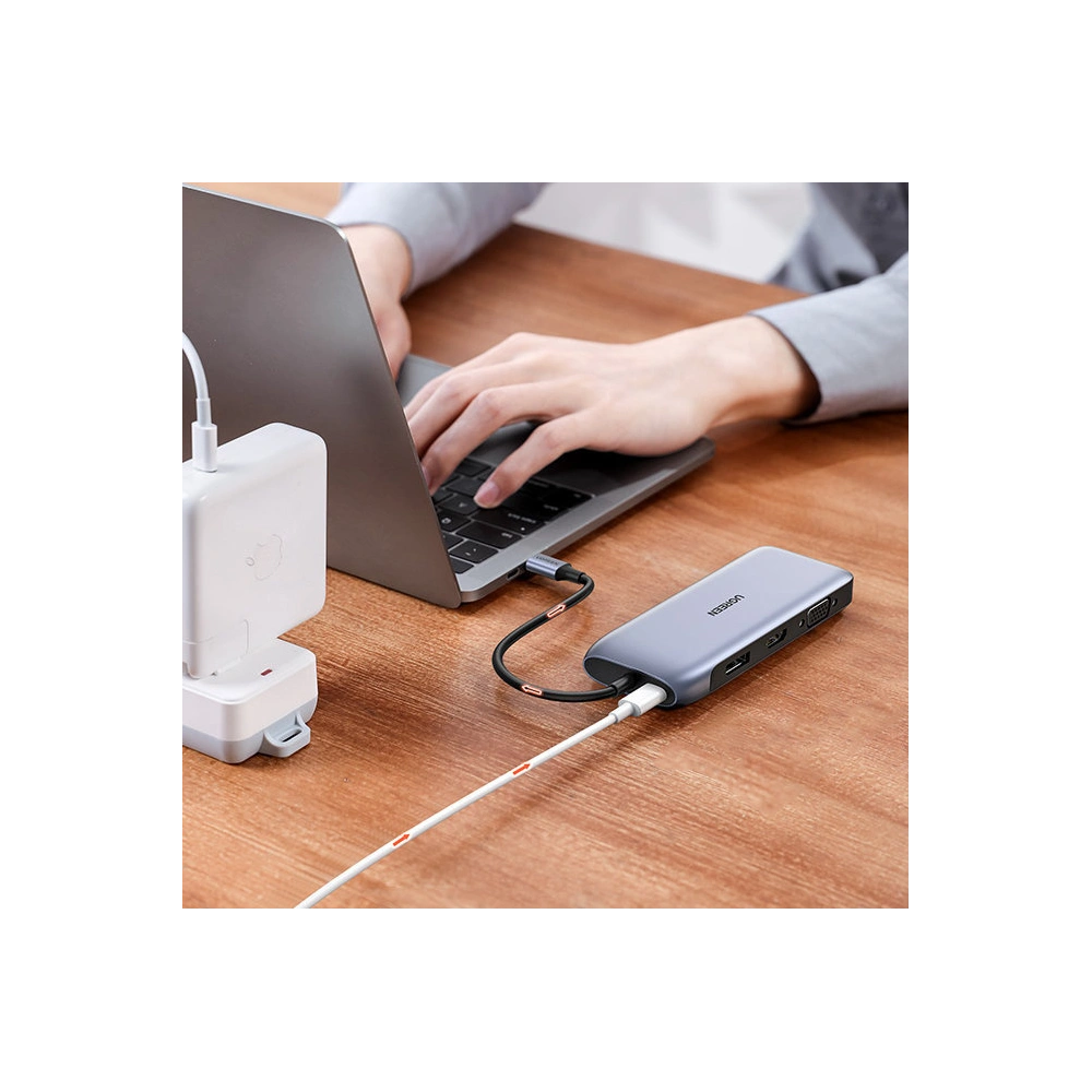 Hurtownia GSM - Hub UGREEN CM274 9v1 USB-C - HDMI/DP/VGA/2xUSB/RJ45/Ethernet/čtečka karet SD, TF/USB-C PD 100W šedý - UGR1413 - {ean13} - Hurt