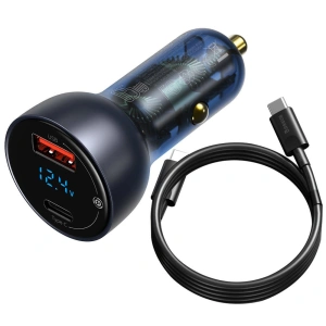 Hurtownia GSM - Autós töltő Baseus USB/USB-C 65W 5A SCP QC 4.0+ PD 3.0 LCD kijelzővel + USB-C/USB-C kábel szürke - BSU3585 - {ean13} - Hurt