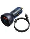 Autós töltő Baseus USB/USB-C 65W 5A SCP QC 4.0+ PD 3.0 LCD kijelzővel + USB-C/USB-C kábel szürke